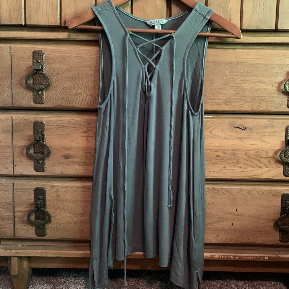 Gray tank with lace up front!